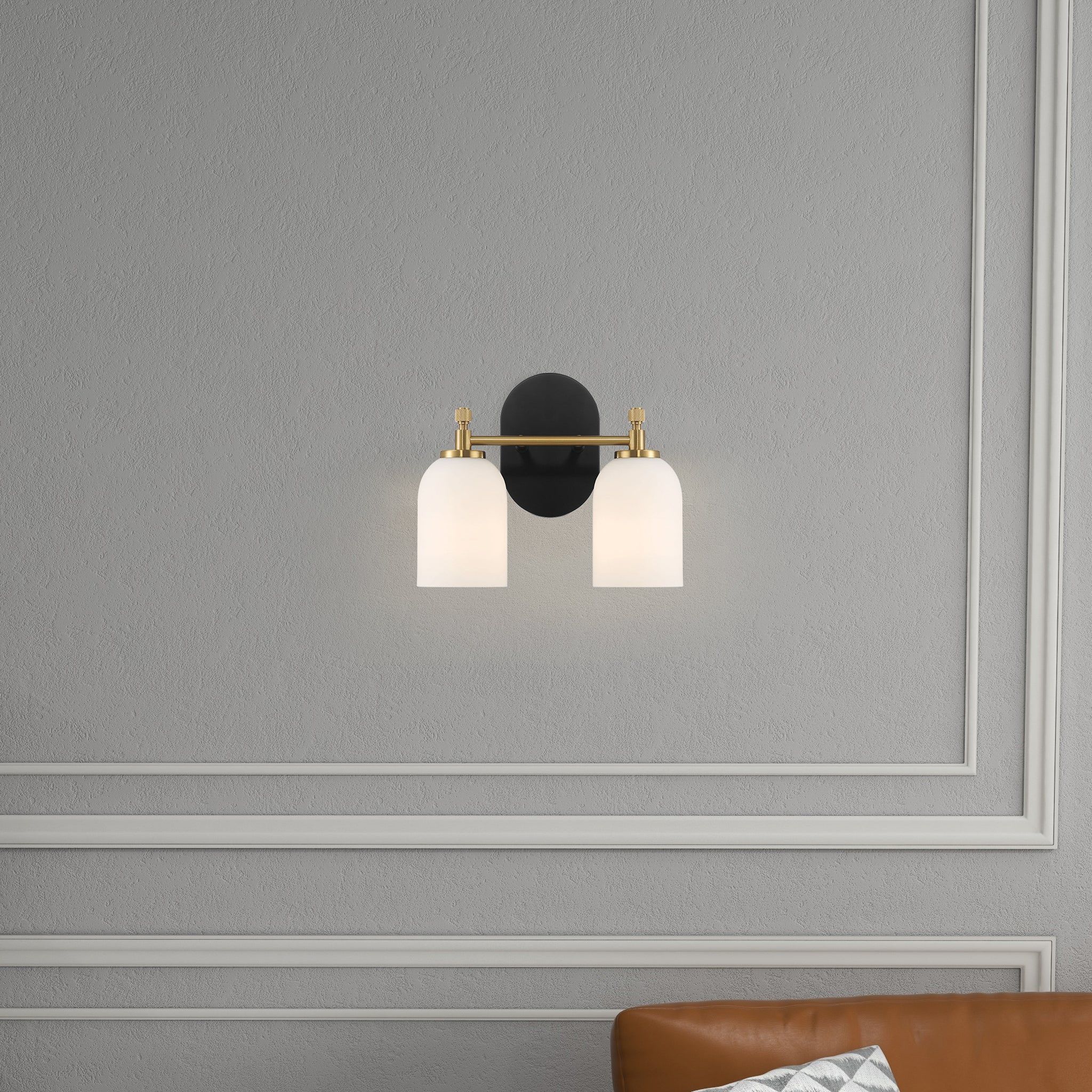 Vortex - 2 Lights Vanity In Style For Over Bathroom Mirror Wall Sconce - Black / Gold / White