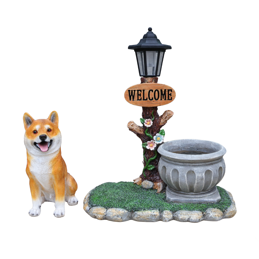 Sitting Akita Dog Planter Garden Decor