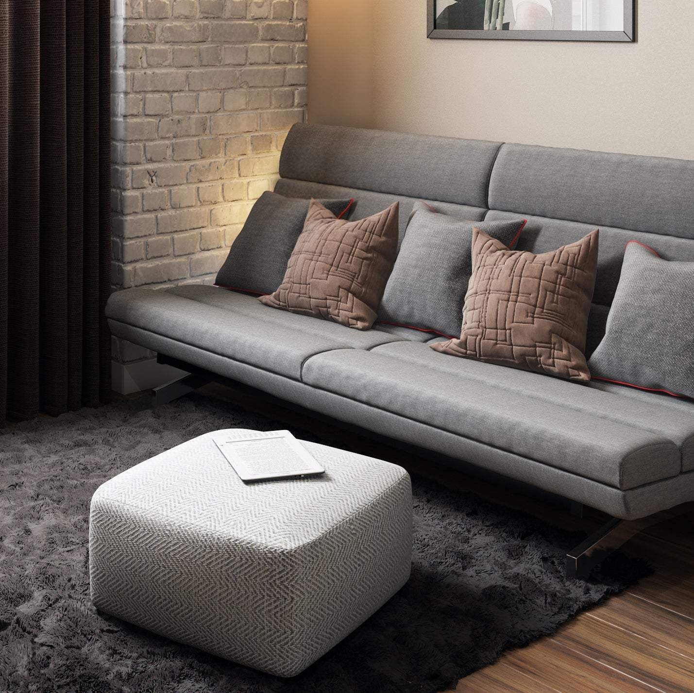 Nate Square Pouf Patterned Grey Melange