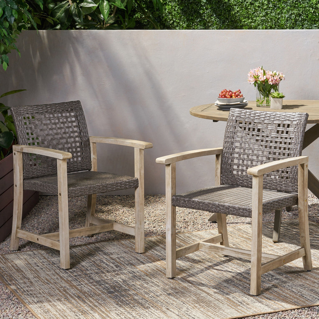 Outdoor Dining Chair Acacia Wood Frame (Set of 2)