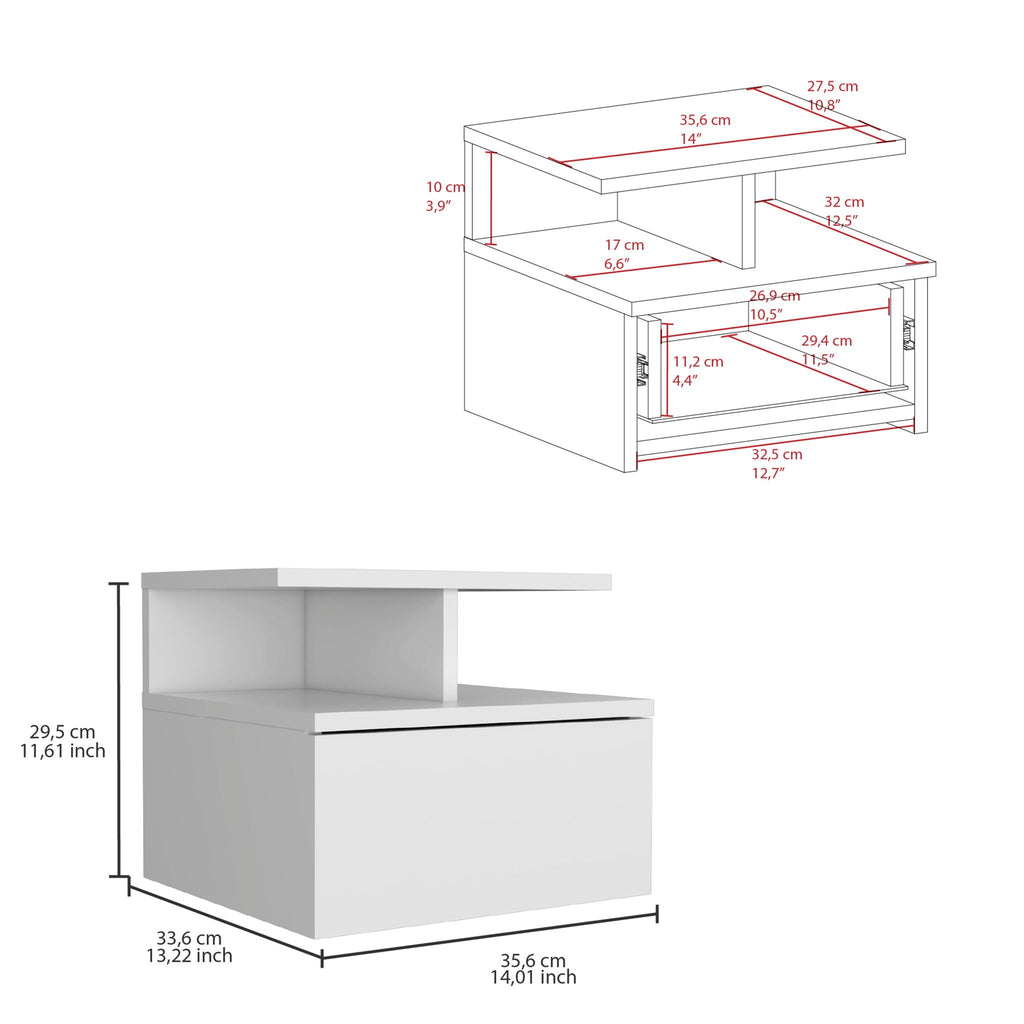 Flopini Floating Nightstand With 1 Drawer - Compact Size, White