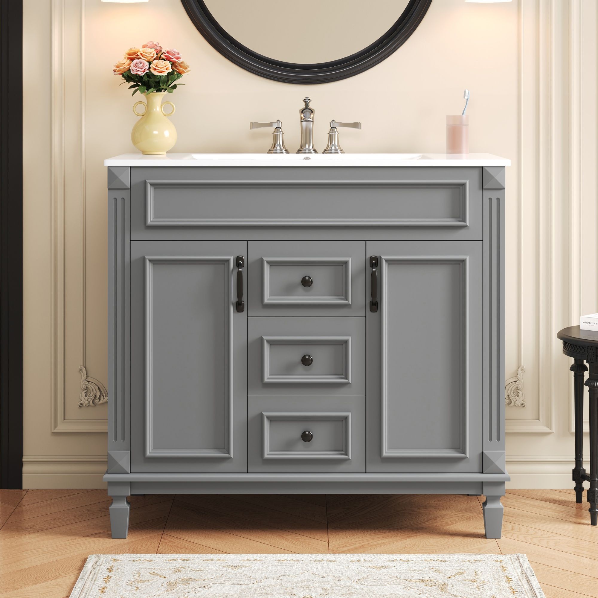 Bathroom Vanity With Top Sink and Soft-Closing Storage