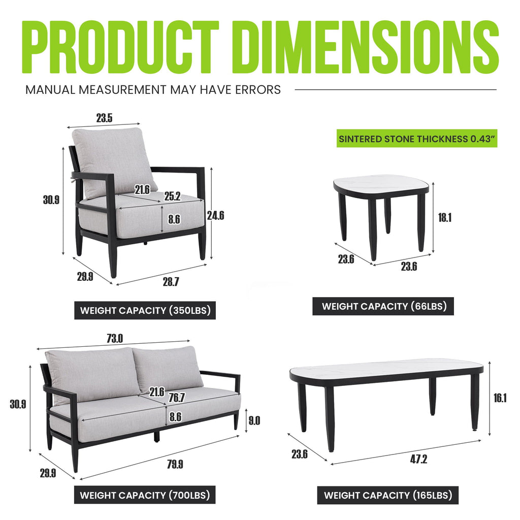 Outdoor Conversation Set With Chairs, Bench Sofa, Tables, Sunbrella Cushions