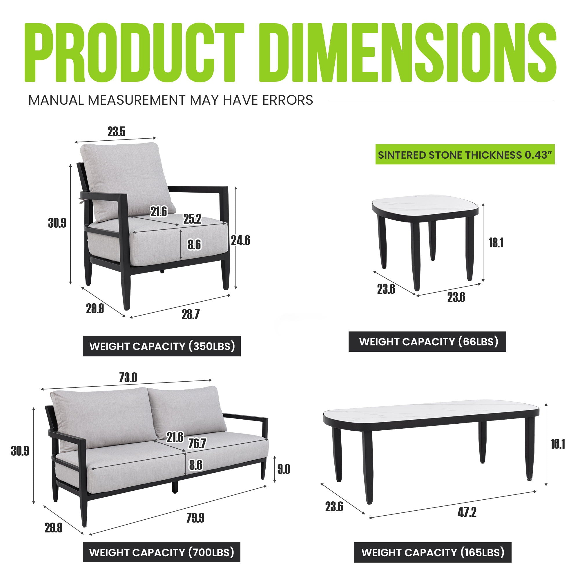 Outdoor Conversation Set With Chairs, Bench Sofa, Tables, Sunbrella Cushions