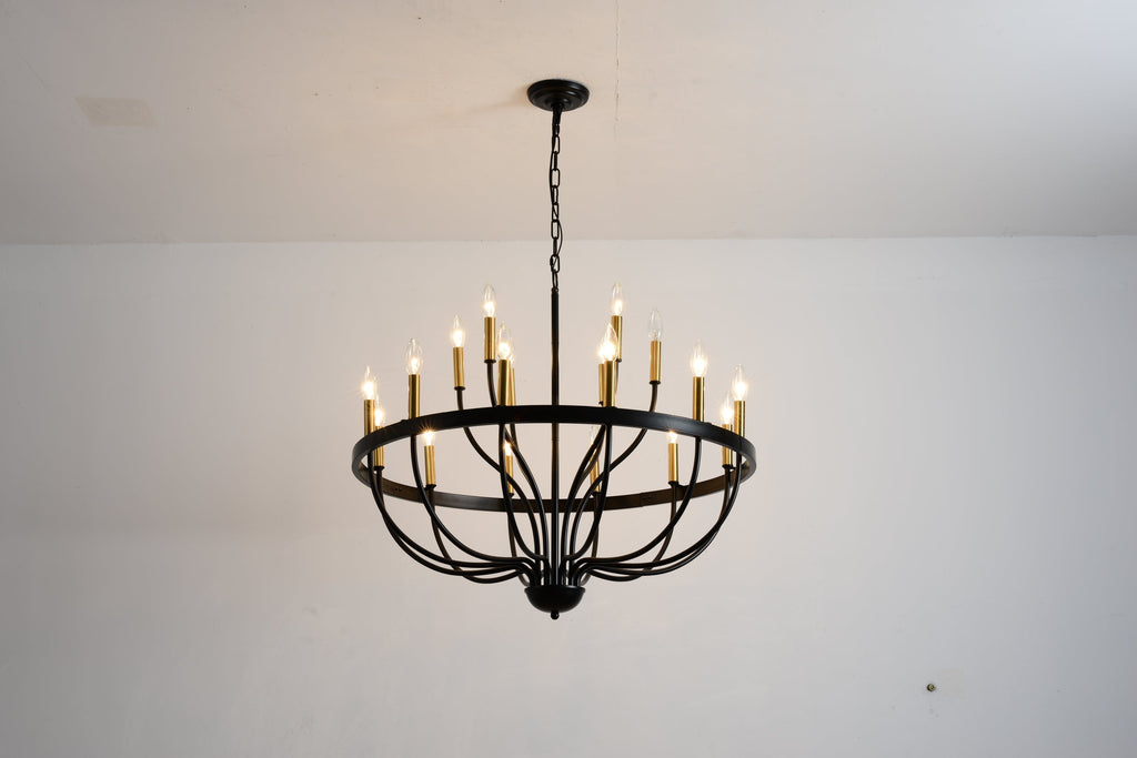 15-Light Industrial Iron Candle Chandelier Modern Farmhouse Pendant Light