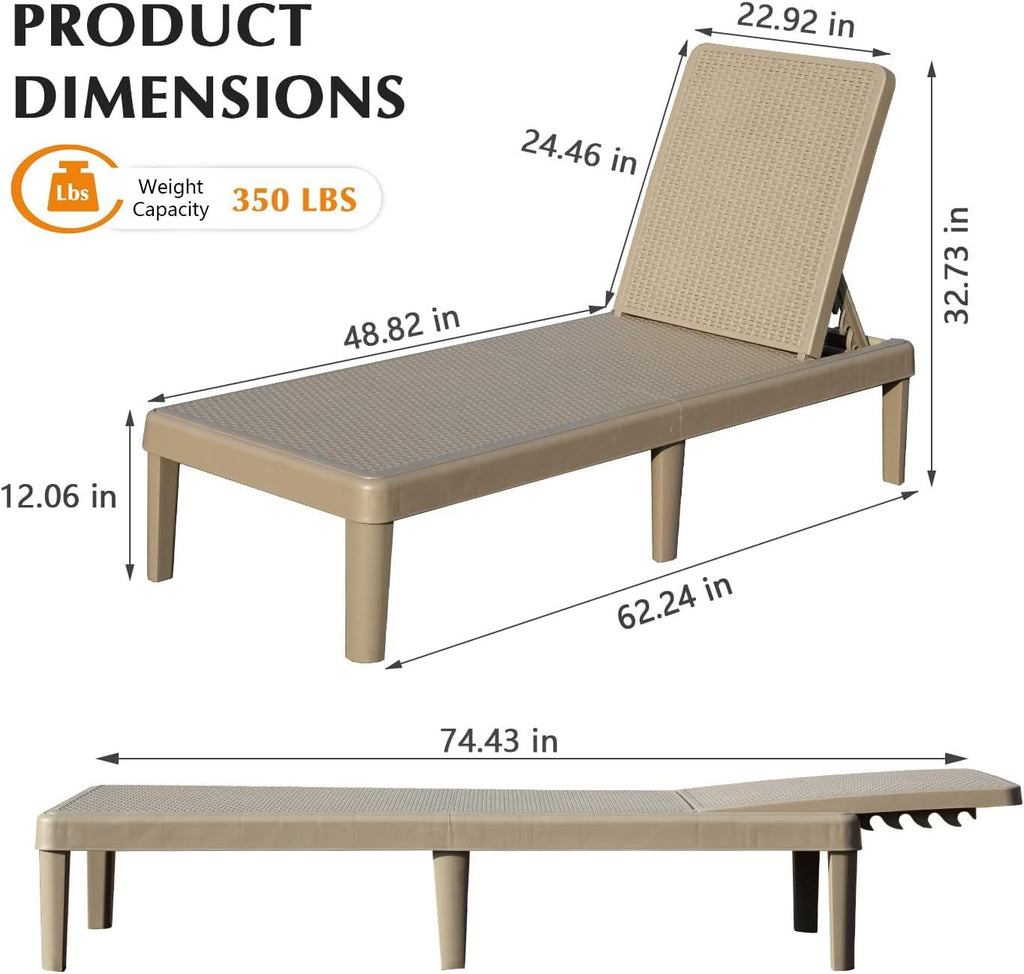 Pool Lounge Chairs Set of 2 with Adjustable Backrest