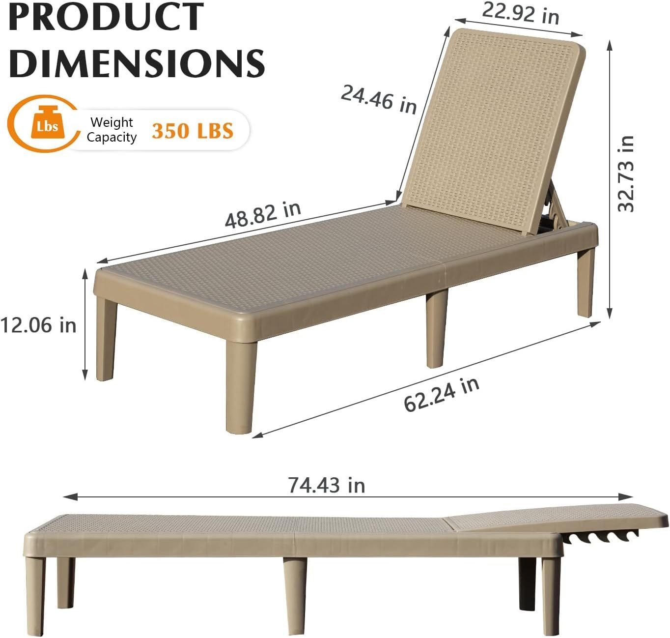 Pool Lounge Chairs Set of 2 with Adjustable Backrest
