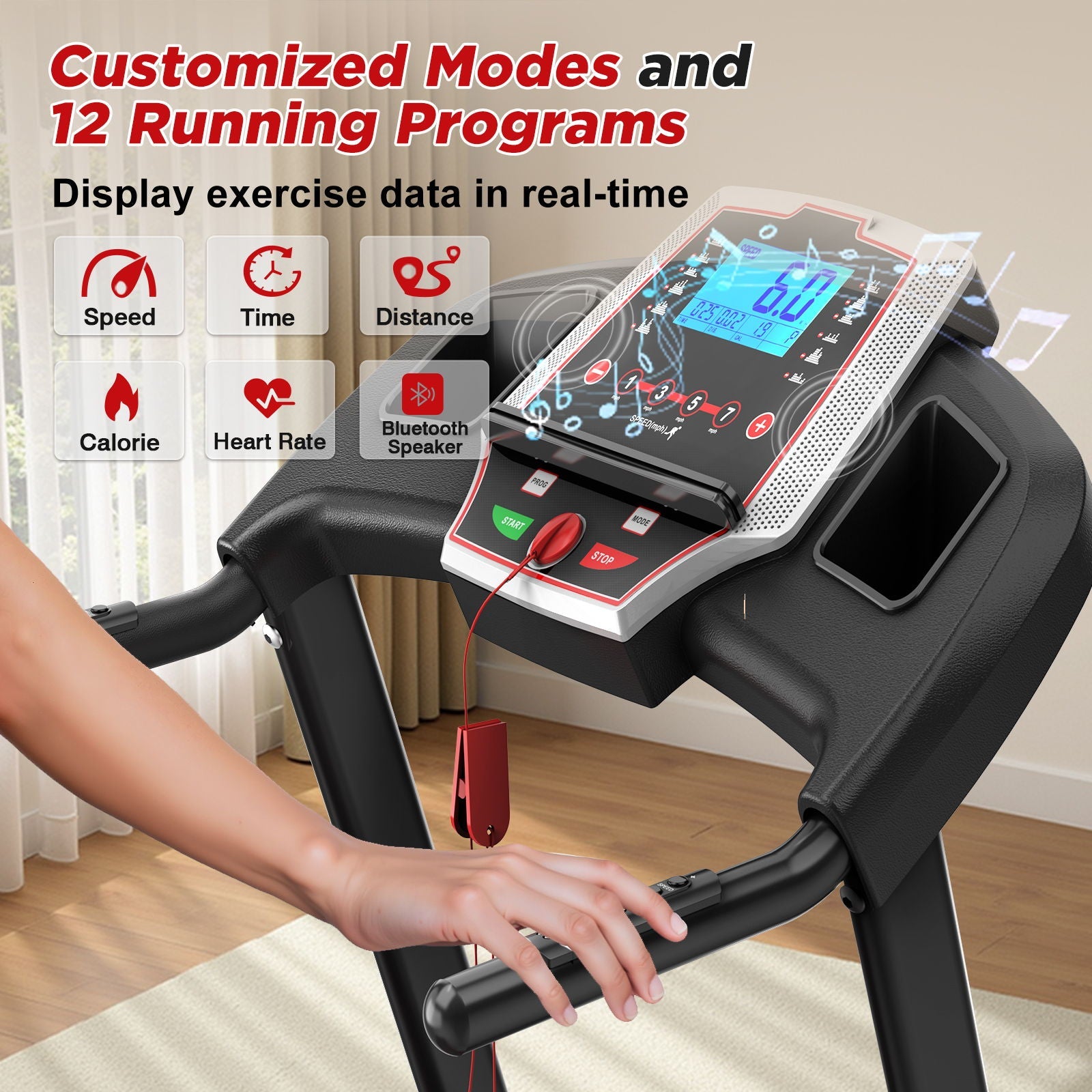 Folding Treadmills For Home - 3.5Hp Portable Foldable With Incline, Electric Treadmill For Running Walking Jogging Exercise With 12 Preset Programs, Indoor Workout Training Space Save Apartment, App - Black
