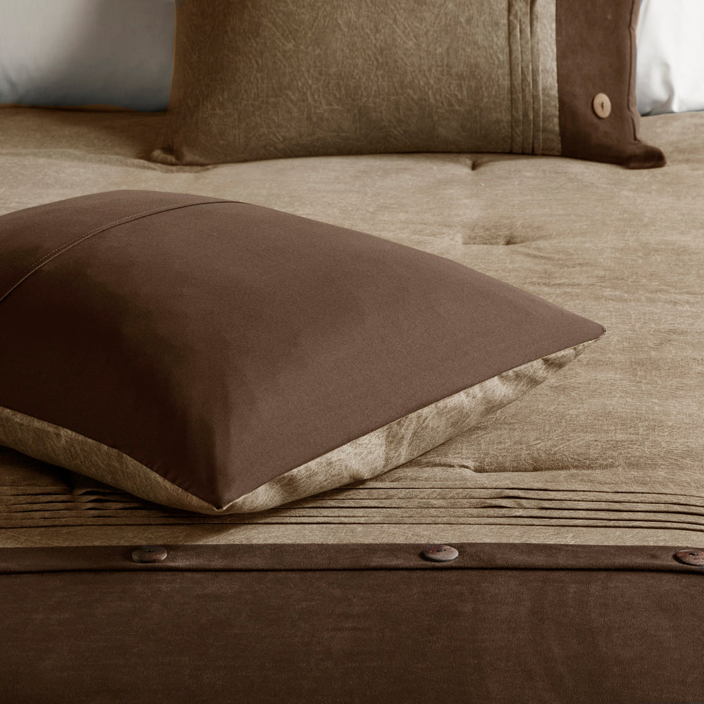 7 Piece Faux Suede Comforter Set Brown King