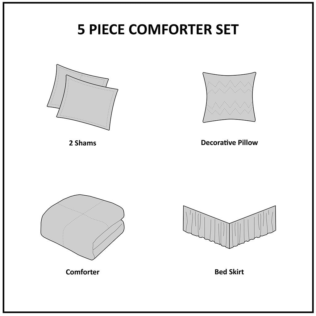5 Piece Microfiber Ruffled Comforter Set - White California King
