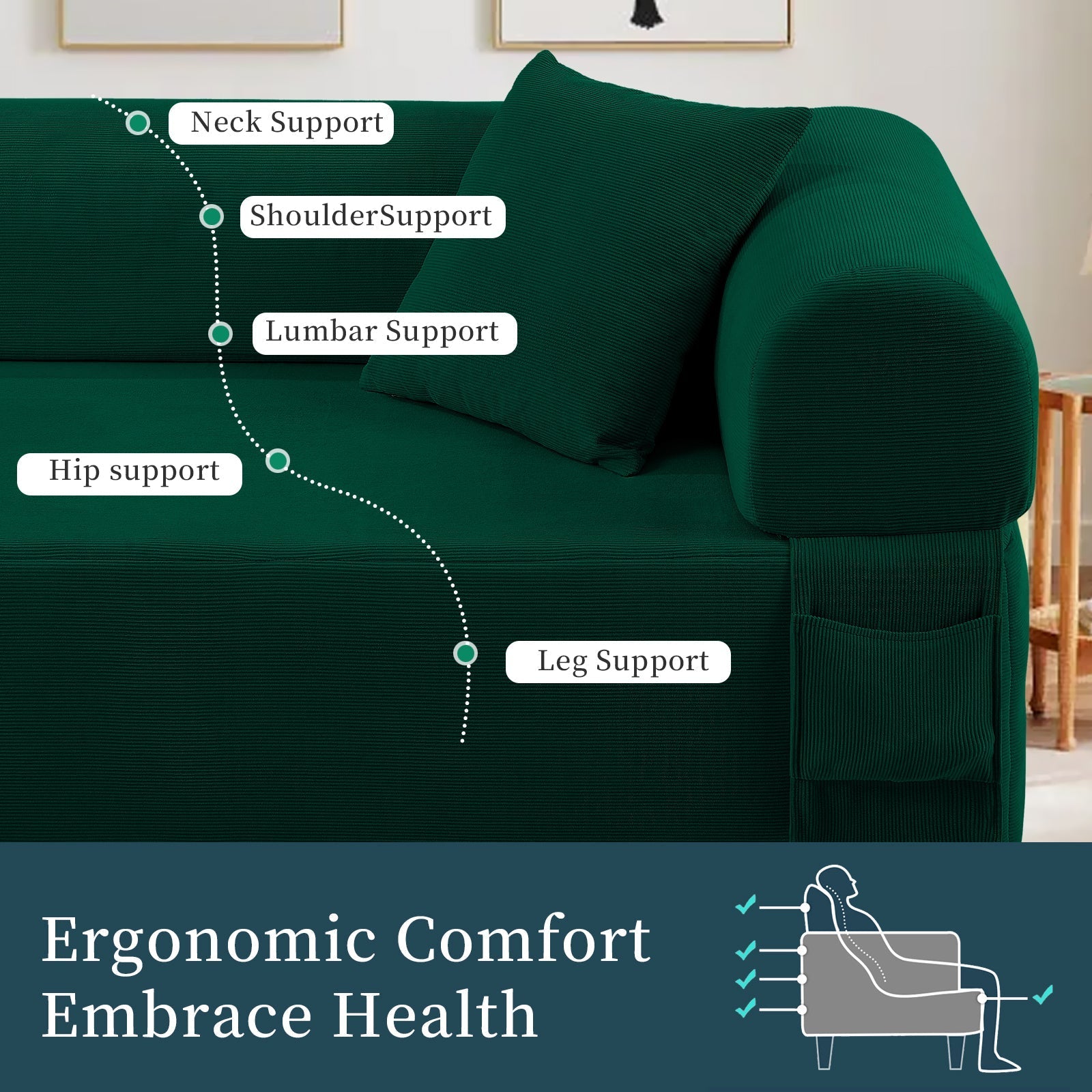 Spring Sofa with High-Quality Fabric in Green