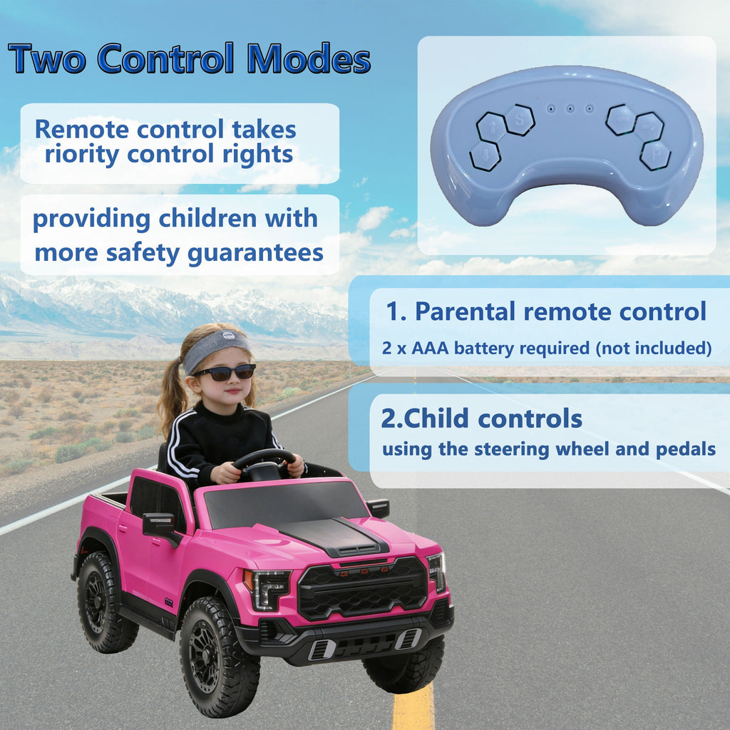 12V Kids Ride On Car With Remote Control, 4 Wheel Shock Absorption, Multifunctional Music Player Perfect Gift For Toddlers - Pink