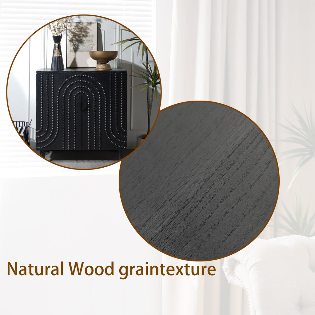 Modern Black Wood Storage Cabinet with Decorative Door