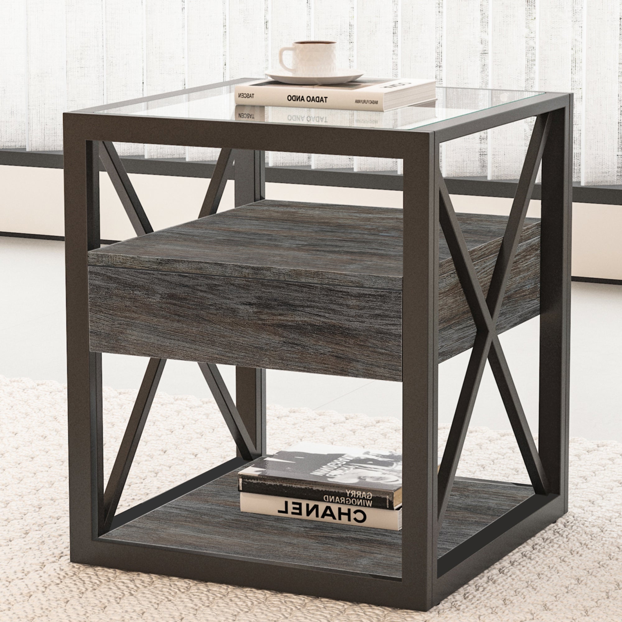 Set of 2 Modern End Tables with Drawer - Nightstands