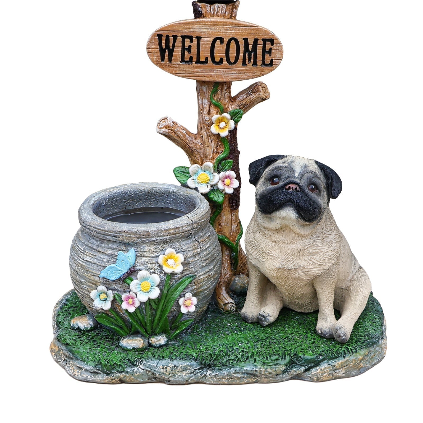 Sitting Pug Dog Planter Statue