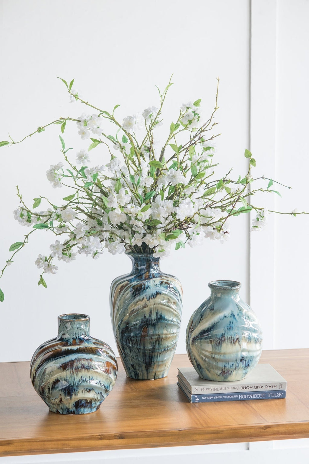 D8.7x15.5' Blue and Brown Reactive Glazed Vase