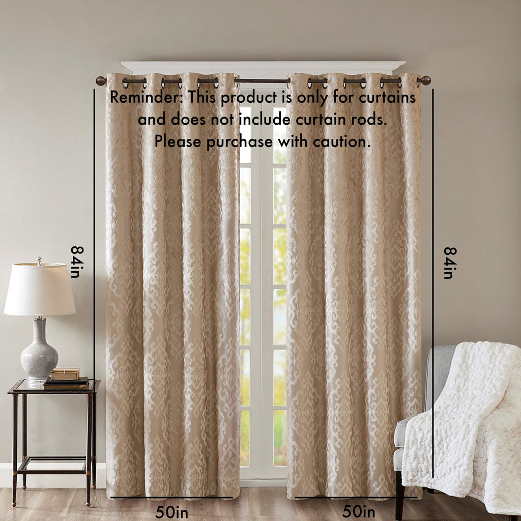 Knitted Jacquard Damask Total Blackout Grommet Top Curtain Panel