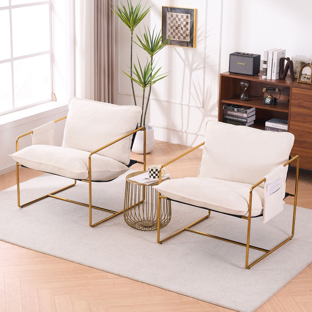 Upholstered Hanging Armchair With Arm Pocketsmetal Frame (Set of 2), Plated Craftsmanship, Crushed Foam Cushions And Skin-Friendly Woven Fabric For Living Room And Bedroom