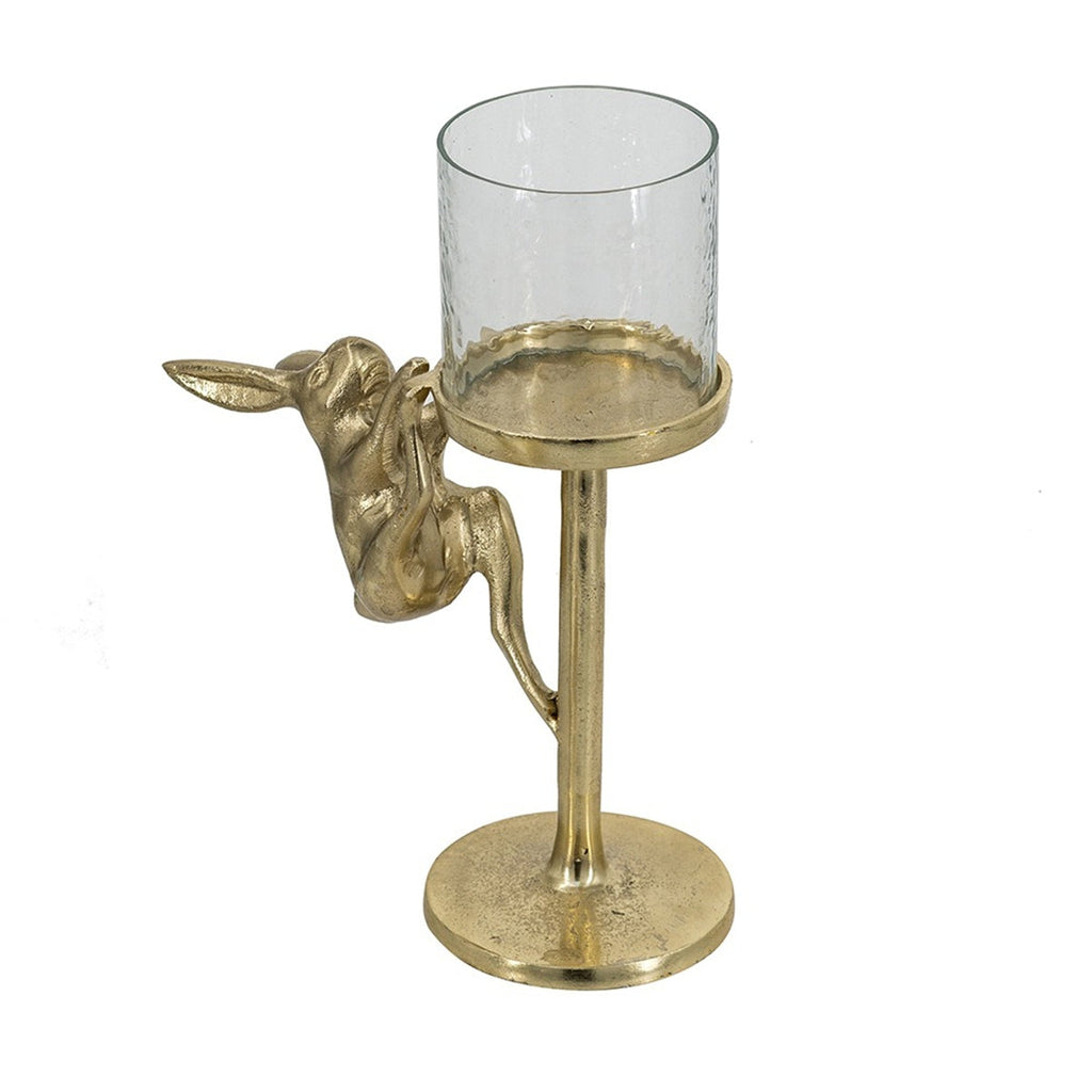 7.9x4x11' Gold Rabbit Pillar Candle Holder with Clear Glass Hurricane Shade