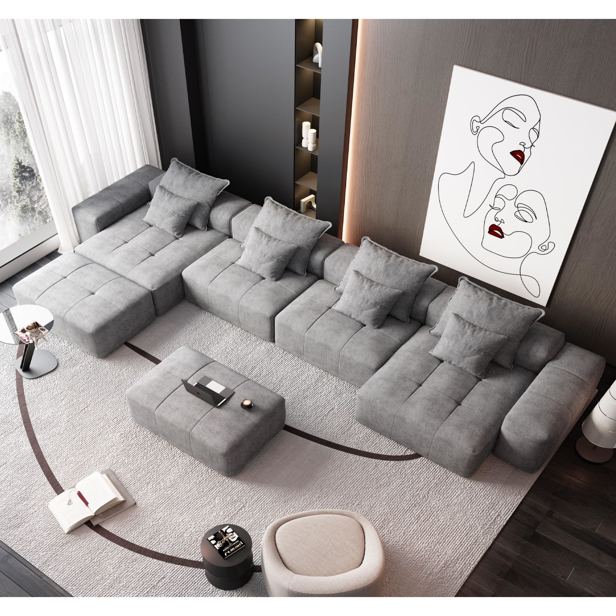 Modern Oversized DIY Combination Modular Sectional Sofa With Pillows