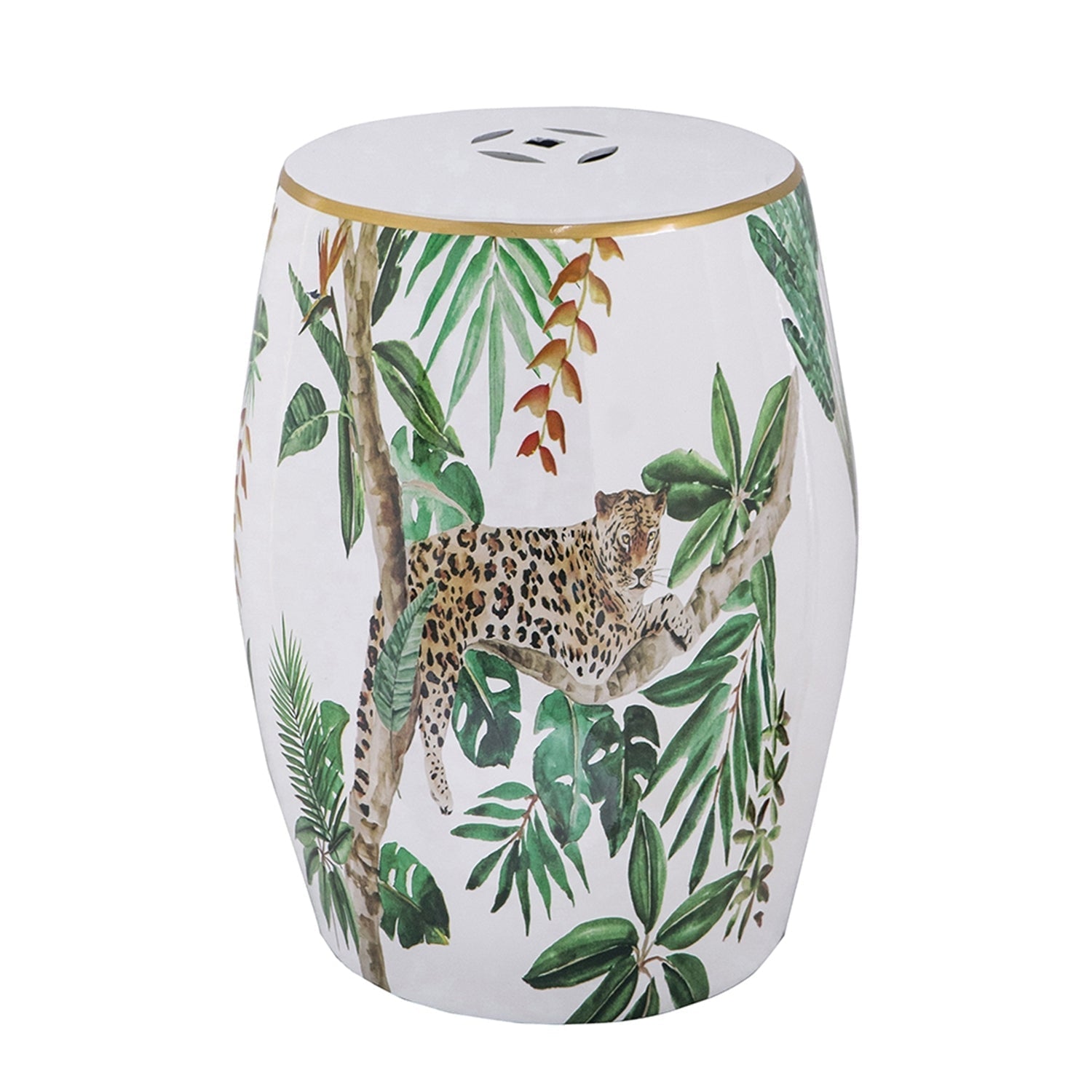13x13x18 Ceramics Garden Stool Jungle-Themed Accent Side Table