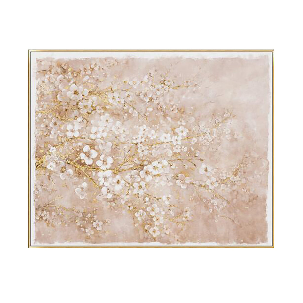 59.1x47.2 Hand-Painted Cherry Blossom Canvas Art with Blush Pink and White Finish