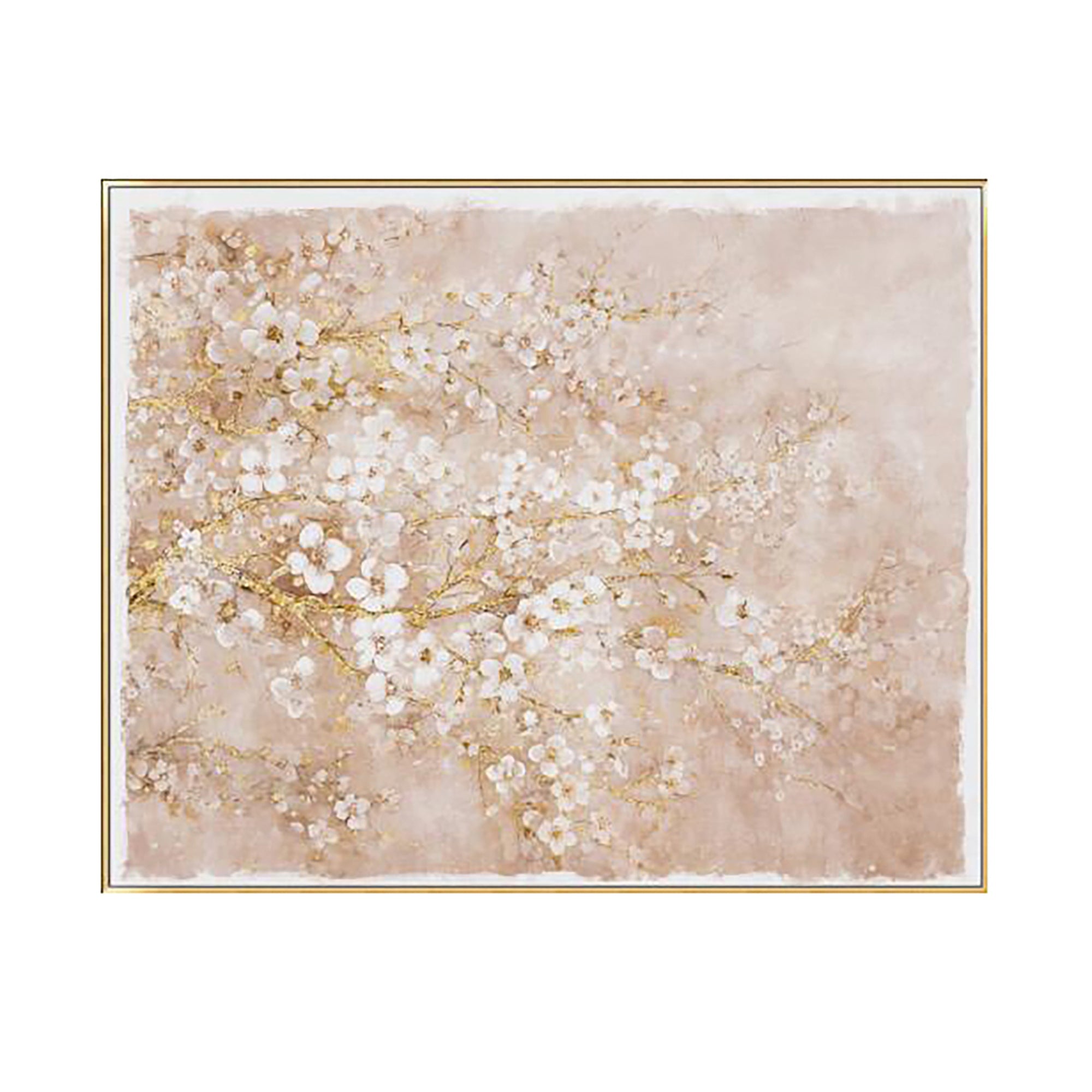 59.1x47.2 Hand-Painted Cherry Blossom Canvas Art with Blush Pink and White Finish