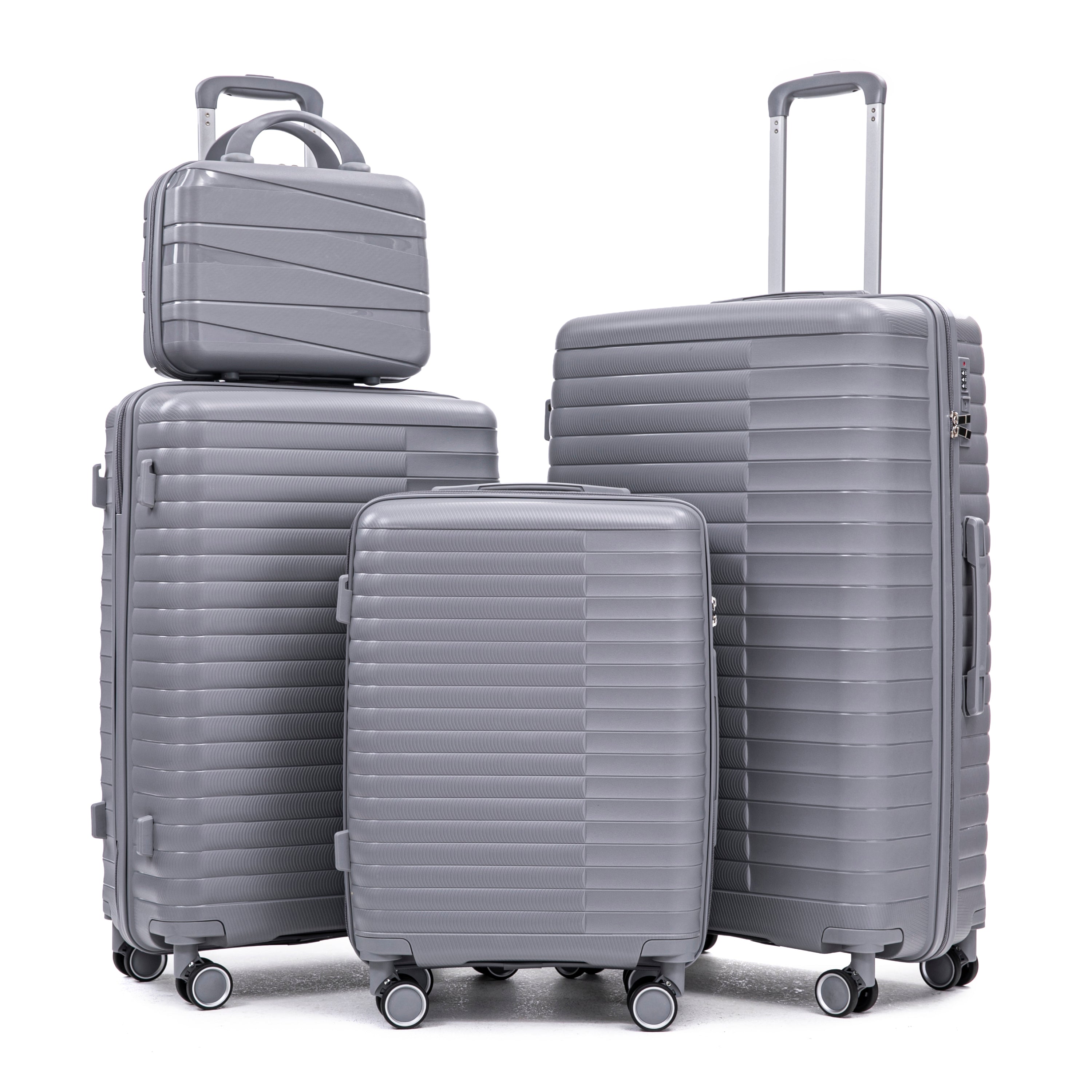 4-Piece PP Spinner Wheel Luggage Set with Cosmetic Case, Light Gray