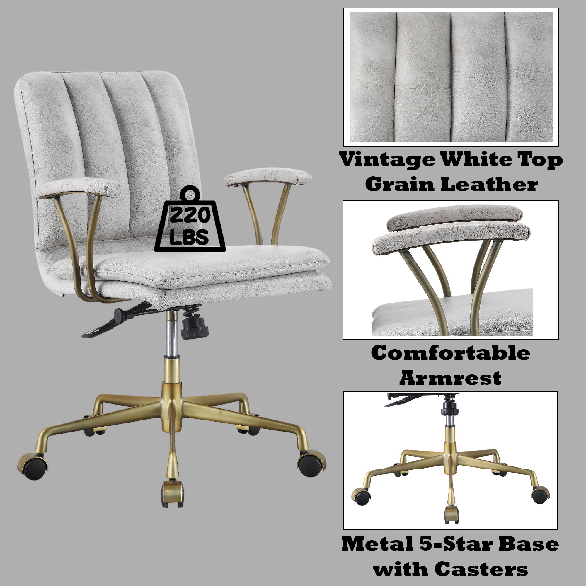 Damir Vintage Top Grain Leather Office Chair - Antique White