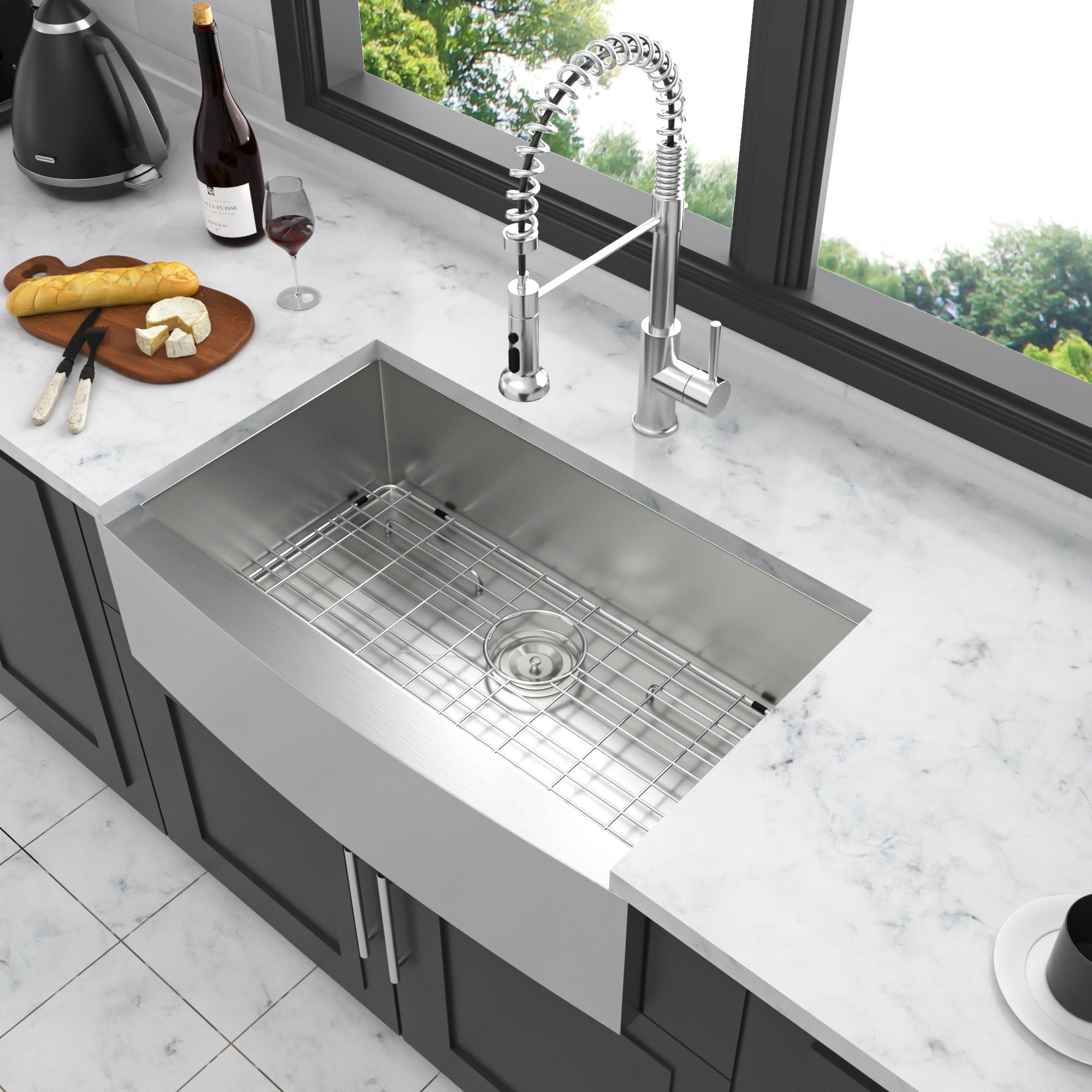 Farmhouse 36" Kitchen Sink Stainless Steel Apron Front - Brushed Nickel