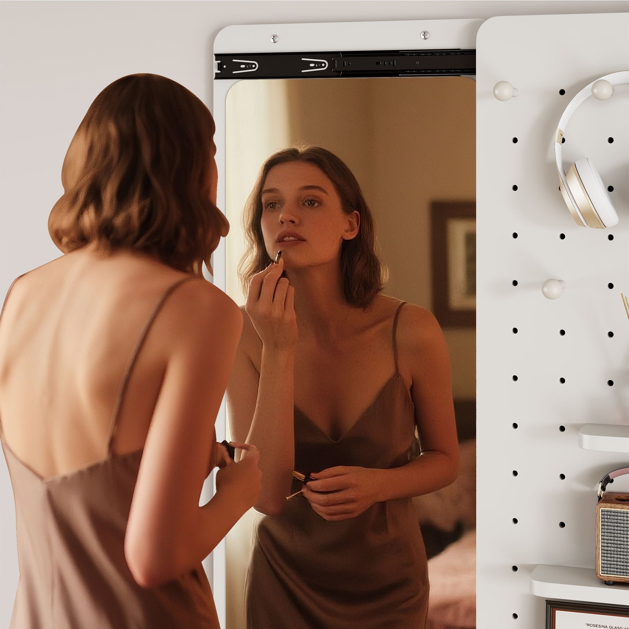 Wall Mounted Full Length Mirror With Shelf And Hook