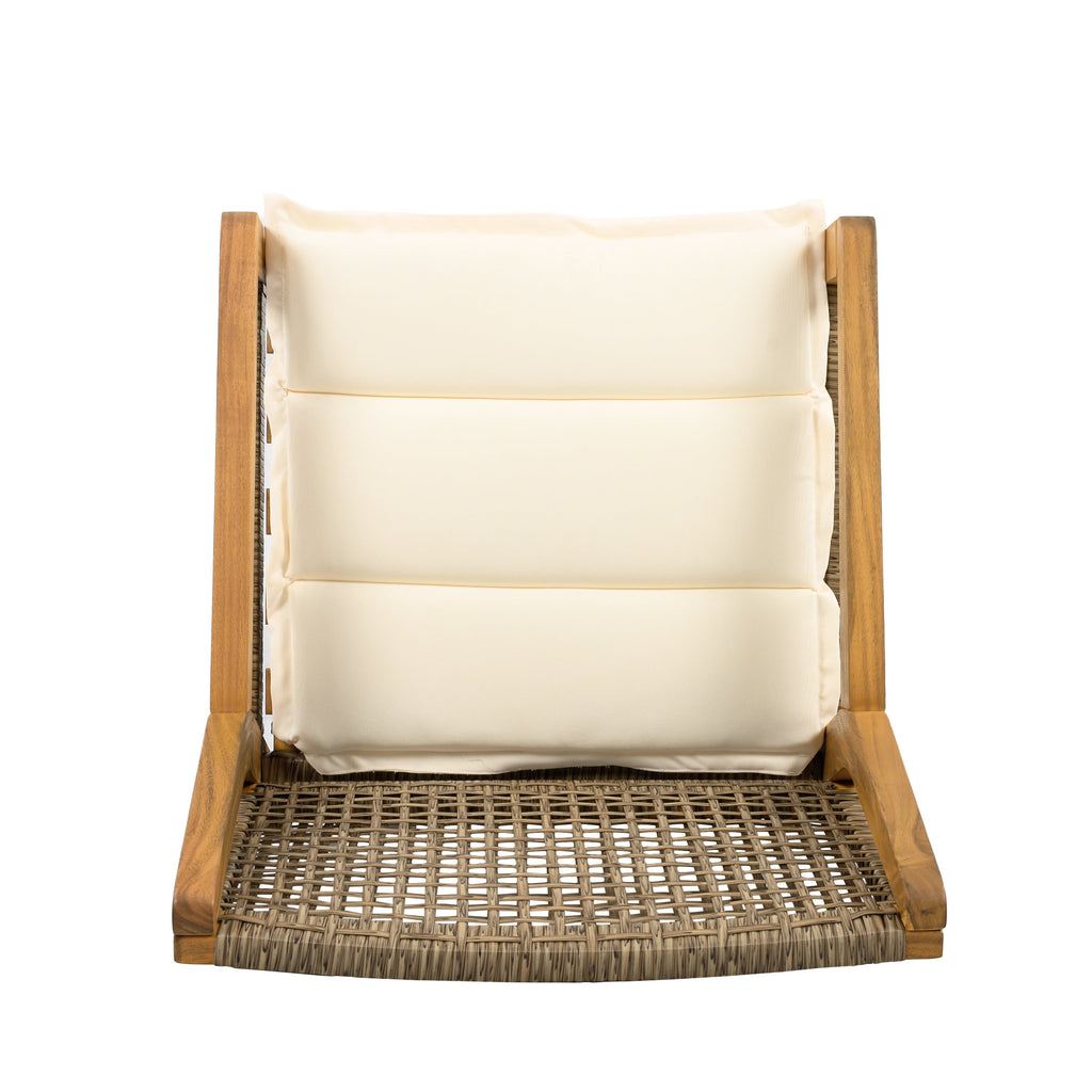 Outdoor Dining Chair Set of 4 - Acacia Wood and Wicker with Cream Cushion