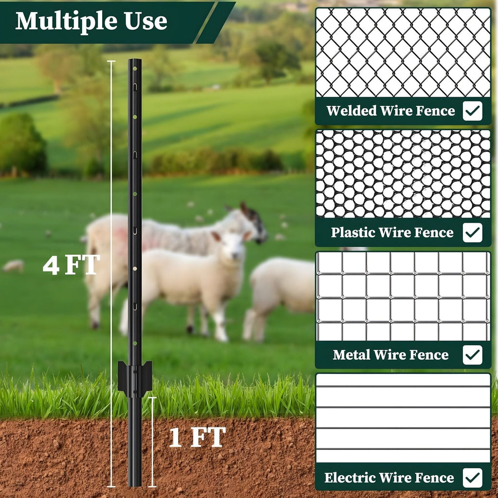 4 Foot U-Shaped Metal Garden Fence Posts Set for Wire Mesh Fencing