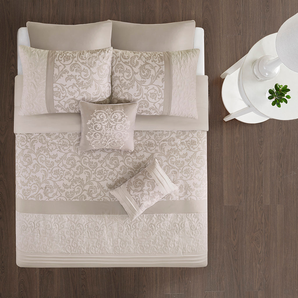 Embroidered 8 Piece Comforter Set Neutral Queen