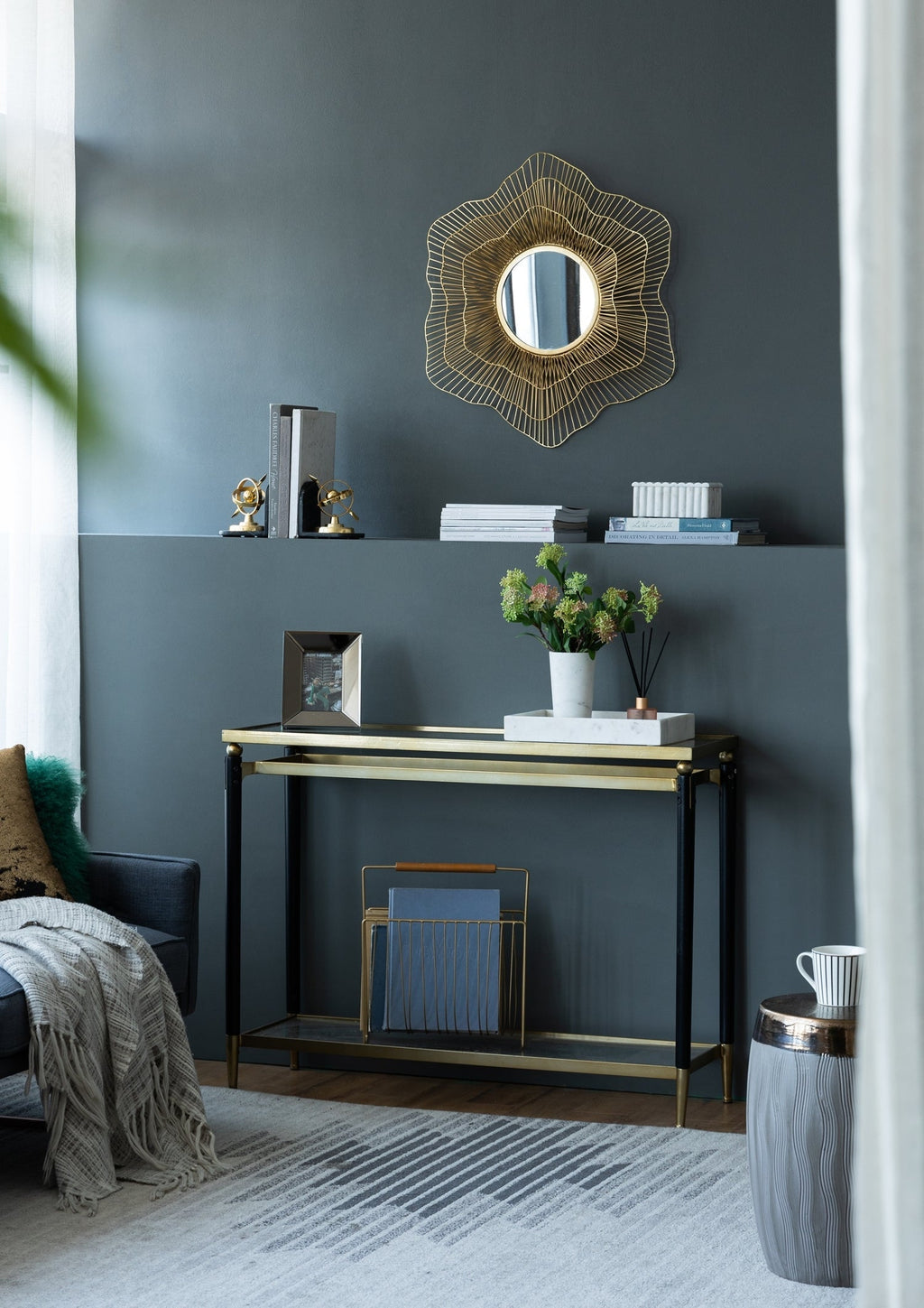 D27x2.4' Metal Starburst Wall Mirror, Wall Mounted Home Decor