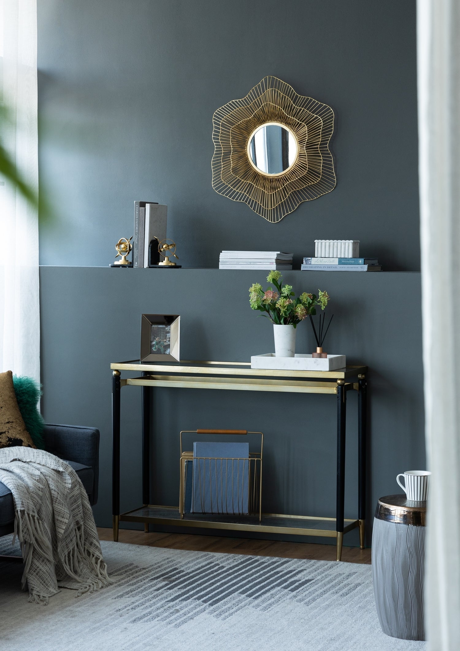 D27x2.4' Metal Starburst Wall Mirror, Wall Mounted Home Decor