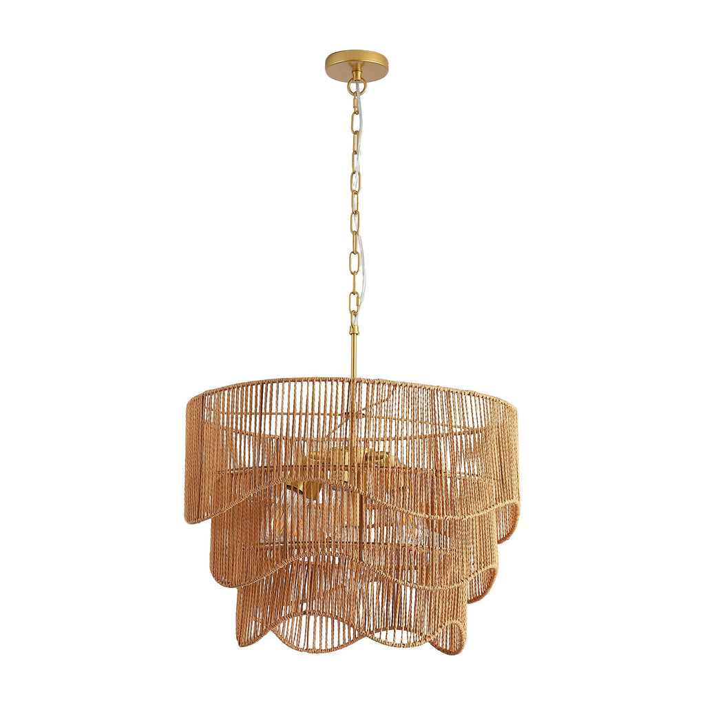 Handwoven Paper Rattan Boho Chandelier with 7-Light E26 Base