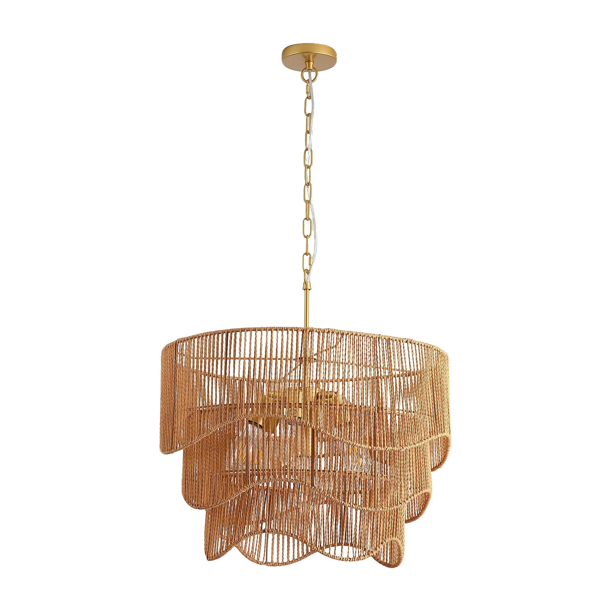 Handwoven Paper Rattan Boho Chandelier with 7-Light E26 Base