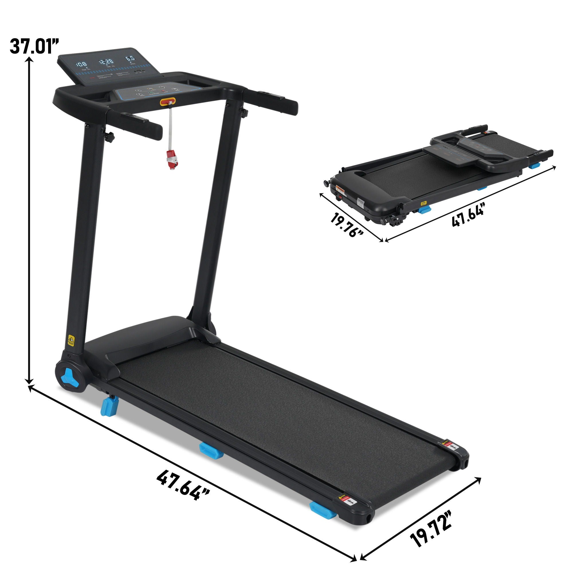 Folding Treadmill for Home, 3.0HP Portable with Bluetooth and Incline