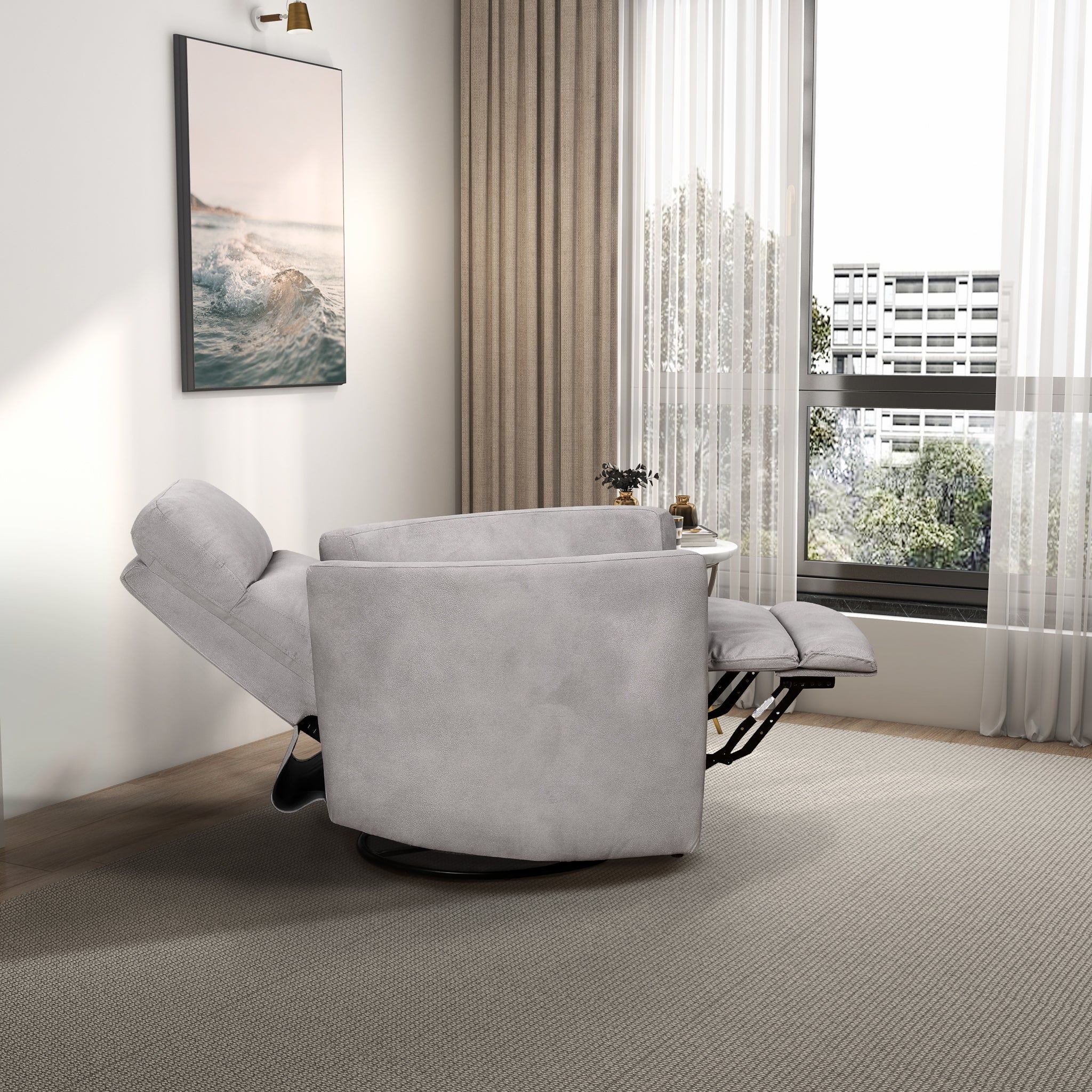 Lawson - Swivel Glider Suede Recliner Chair - Latte
