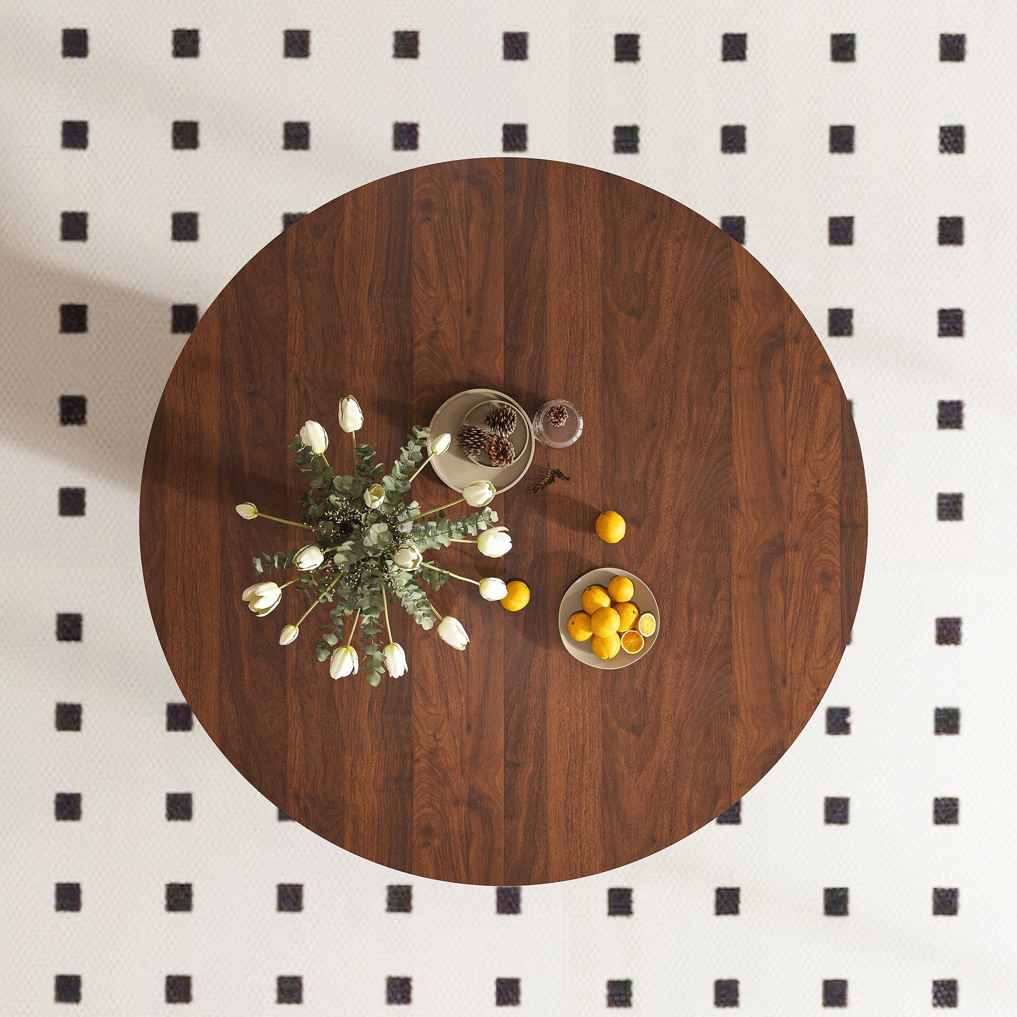 47 Inch Round MDF Dining Table for 4, Modern Farmhouse Style