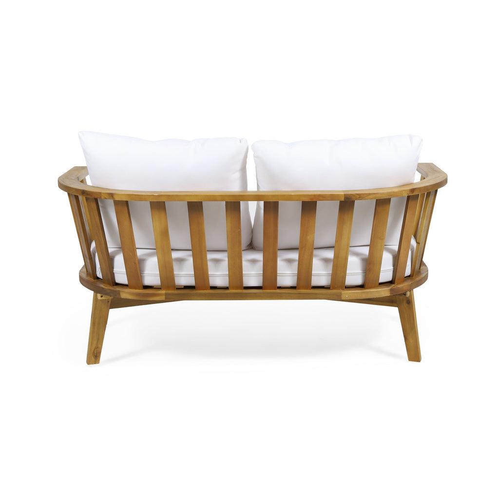2-Person Outdoor Acacia Wood Patio Seating Group with Cushions and Coffee Table