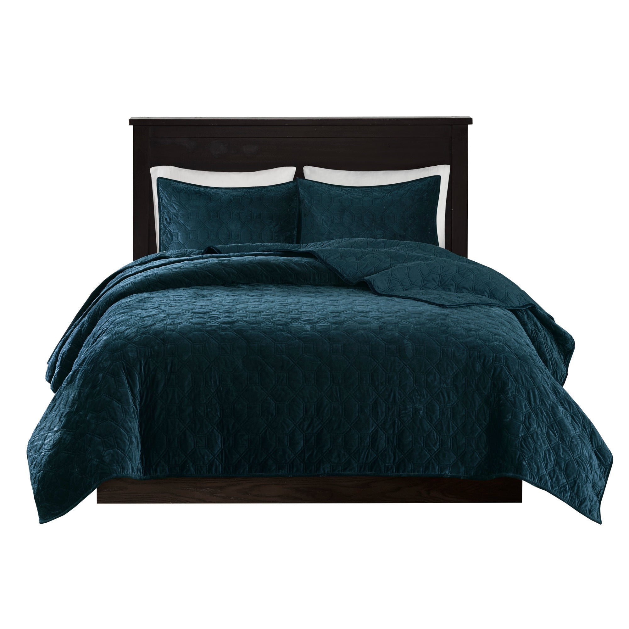 3 Piece Velvet Quilt Set Teal Full/Queen