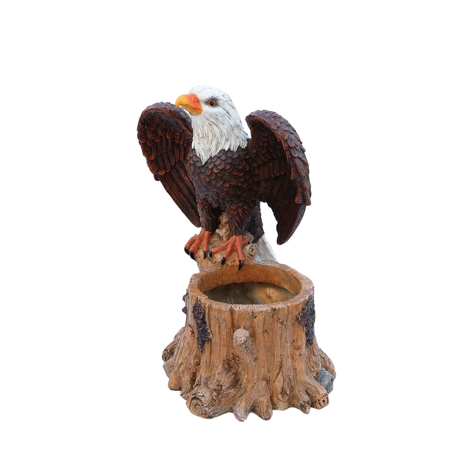 Majestic Eagle Garden Planter Pot on Tree Stump Base