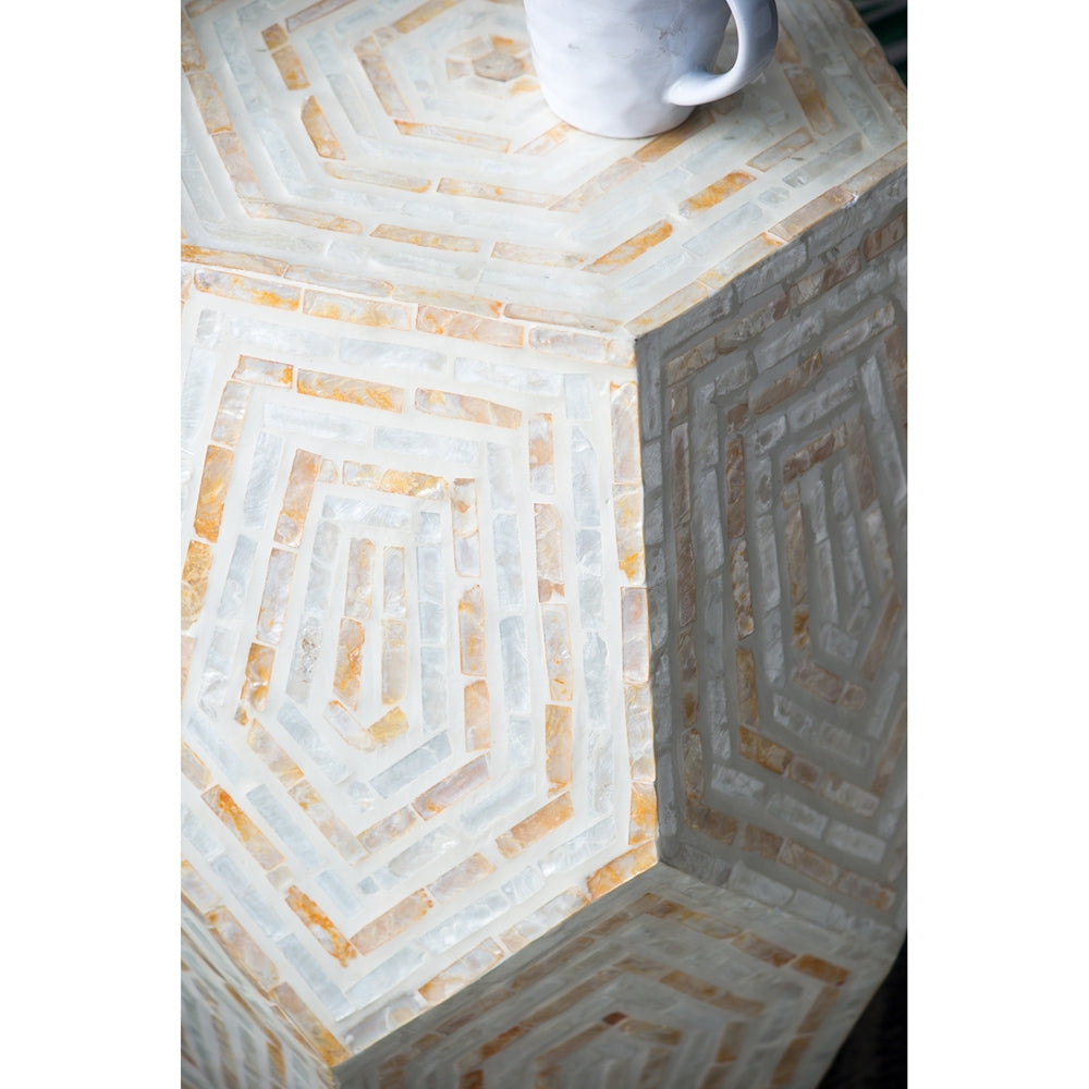 18x18x21 Hexagonal Capes Capiz Stool Cream/Yellow