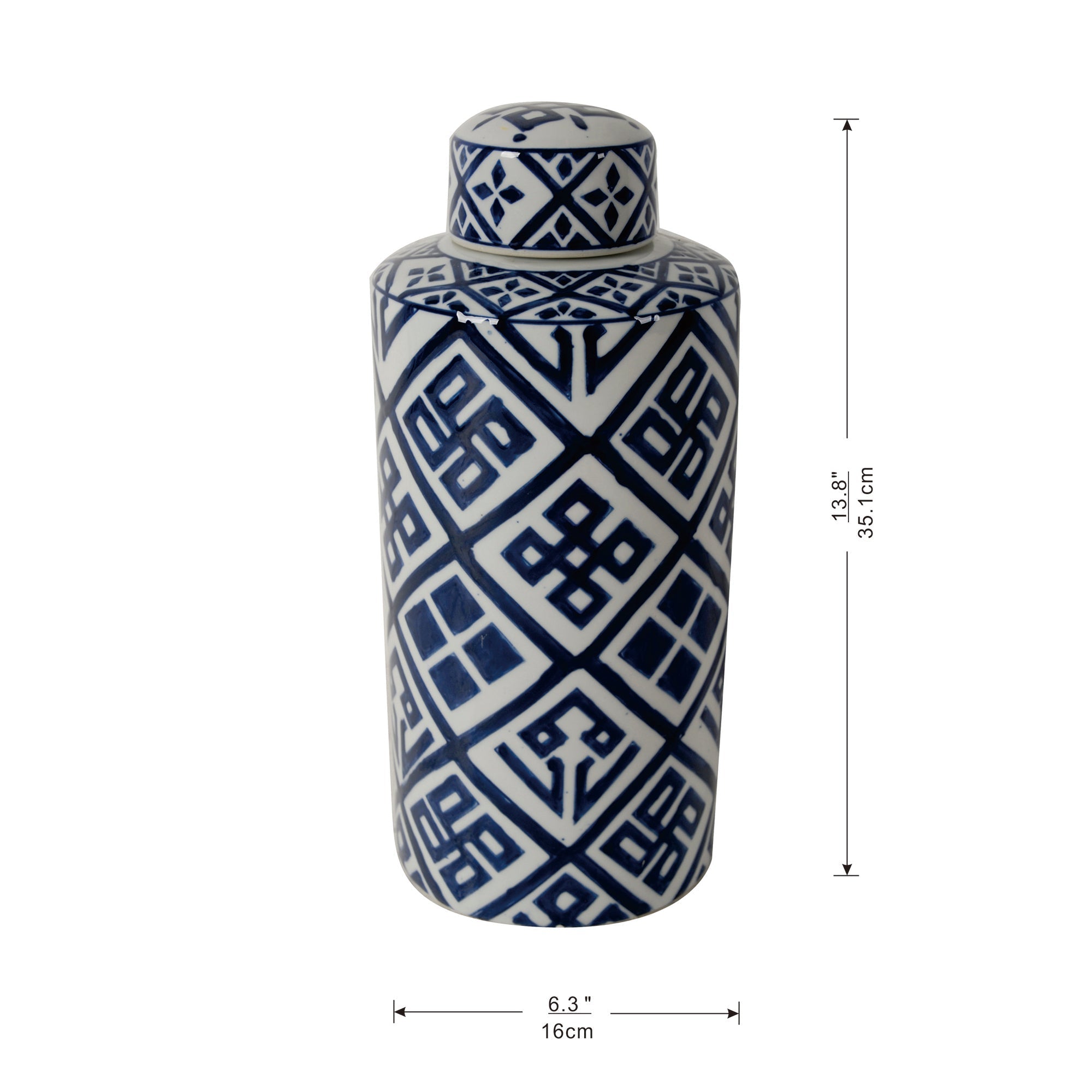 Valora Blue and White Cylinder Jar