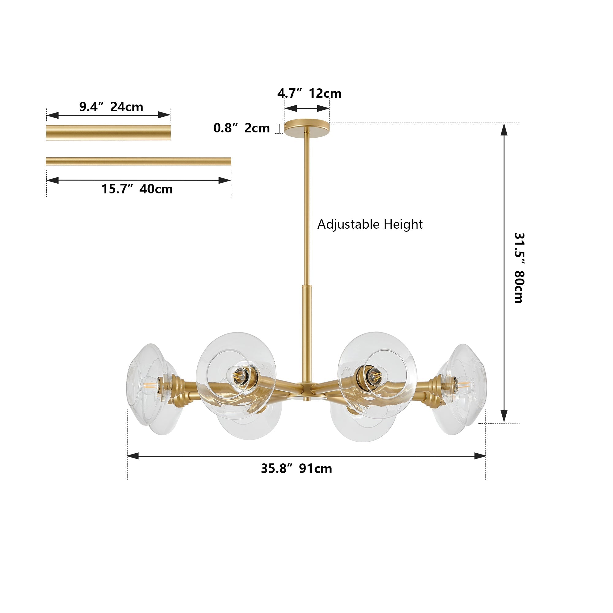 36" Modern Gold 8-Light Sputnik Chandelier with Clear Glass Shades