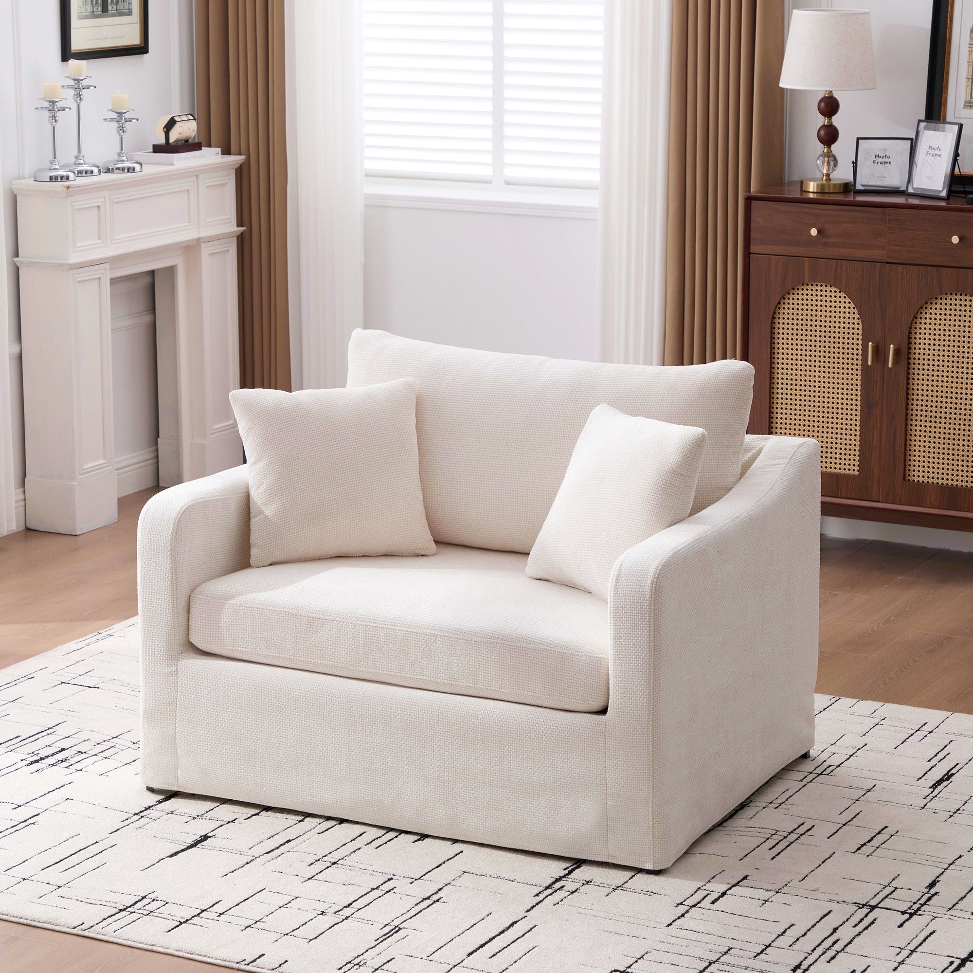 Farmhouse Accent Chair With 2 Bolster Pillows
