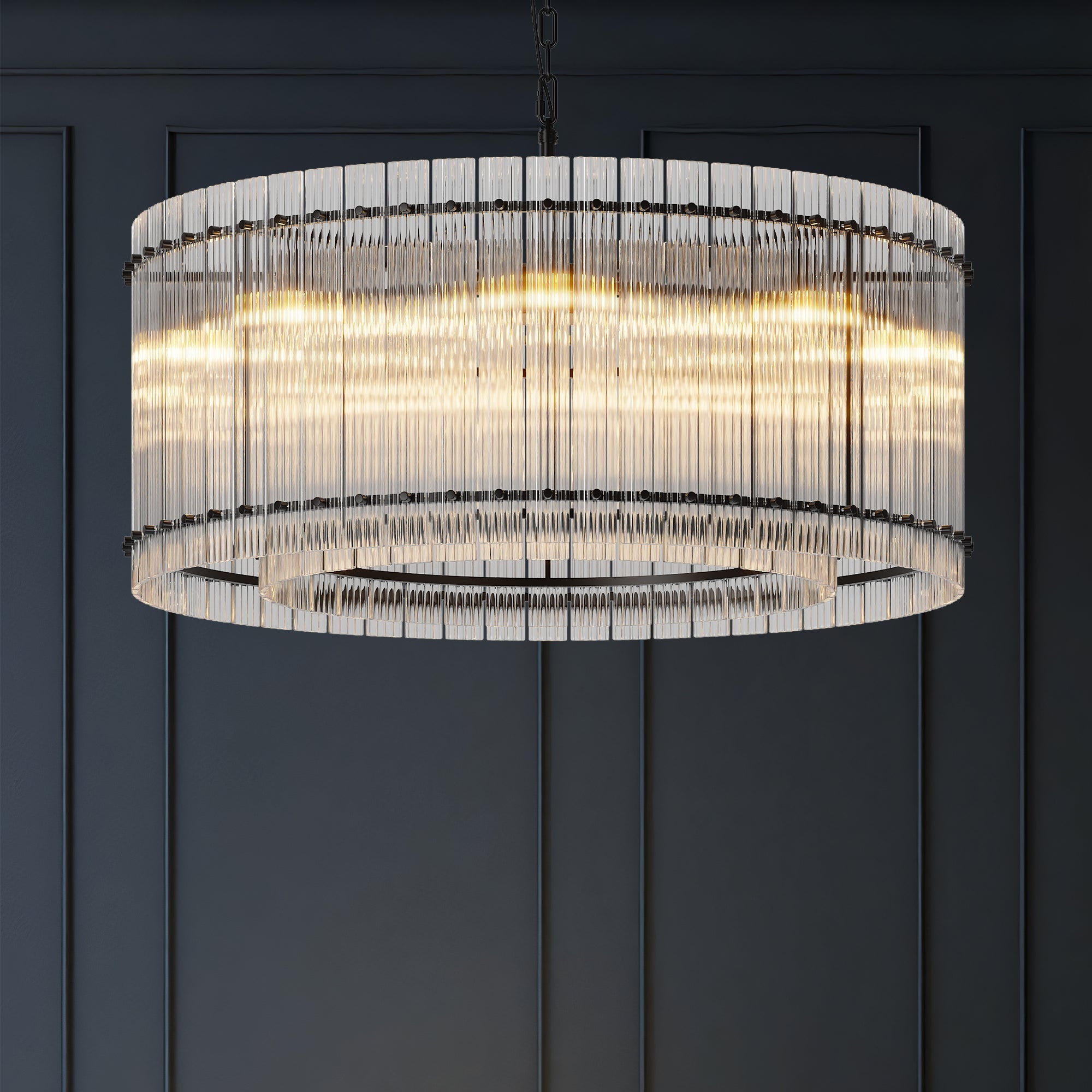 37-Inch Modern Black Round 8-Light Crystal Chandelier