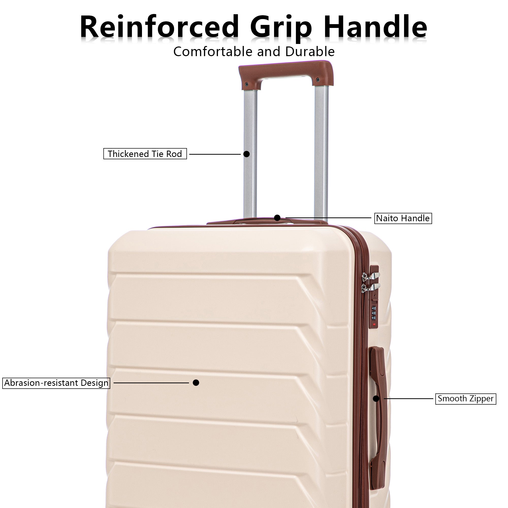 3-Piece ABS Spinner Wheel Luggage Set 20"/24"/28" Beige